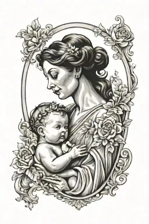 Vintage Mirror Mother And Baby