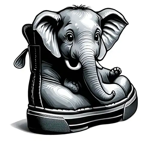 Simple Cute Elephant Sitting Inside A Shoe