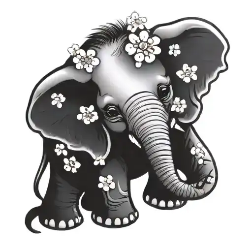 Cute Elephant With Cherry Blossoms