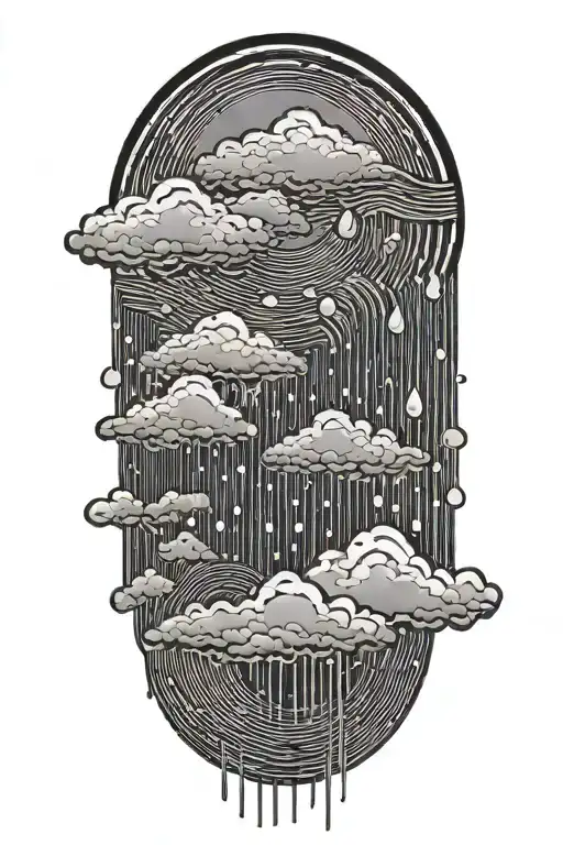 Rain With Cloud Tattoo Has Left Side Is Half Circle Boundry Shape