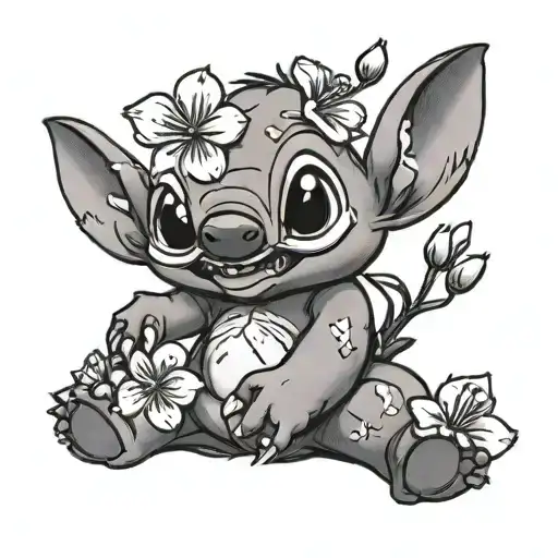 Disney Stitch With Cherry Blossoms