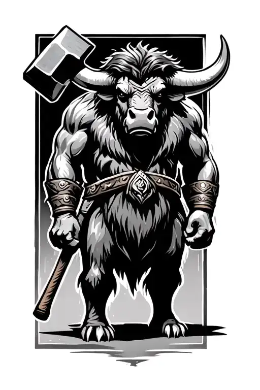 Classic Minataur Standing With Hammer 2D Silhouette