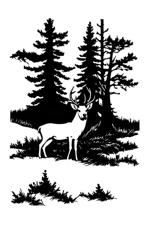 Whitetail Deer Standing In Distance Surrounded By Trees