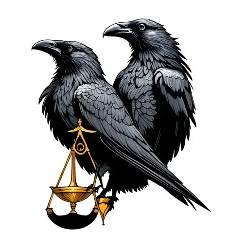 Line Raven With Libra Sign Inertwined