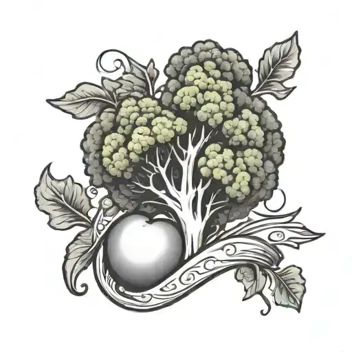 A Heart-shaped Broccoli With A Sun And Moon Intertwined