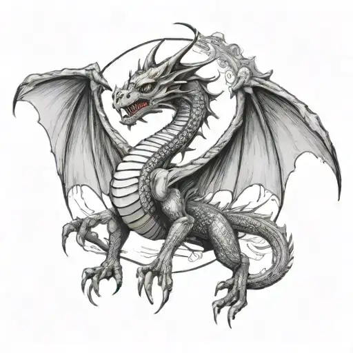 Dragon Facing Forwards Flying Up With Wings Spread