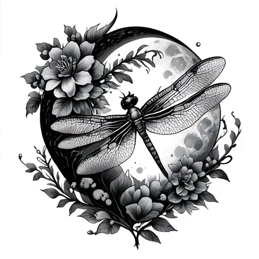 Dragon Fly Heart Moon Flowers