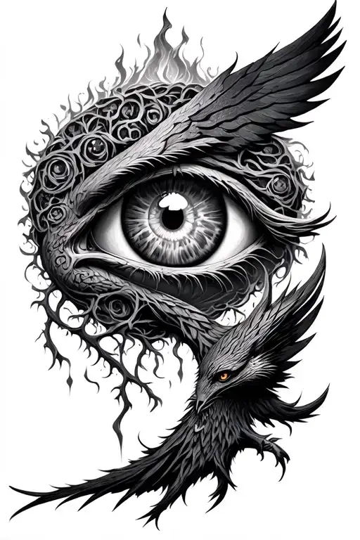 Yggdrasil Tattoo With Odins Eye Integrated And Hugin And Munin