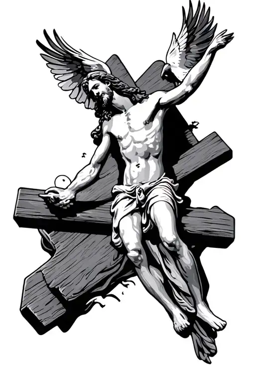 Jesus On A Cross With Doves Flying Above