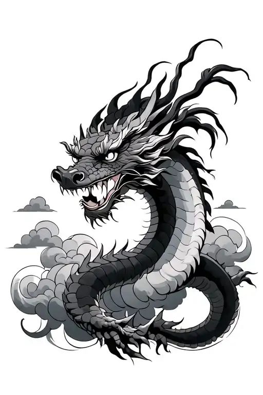 Japanese Dragon With Clouds Surrounding