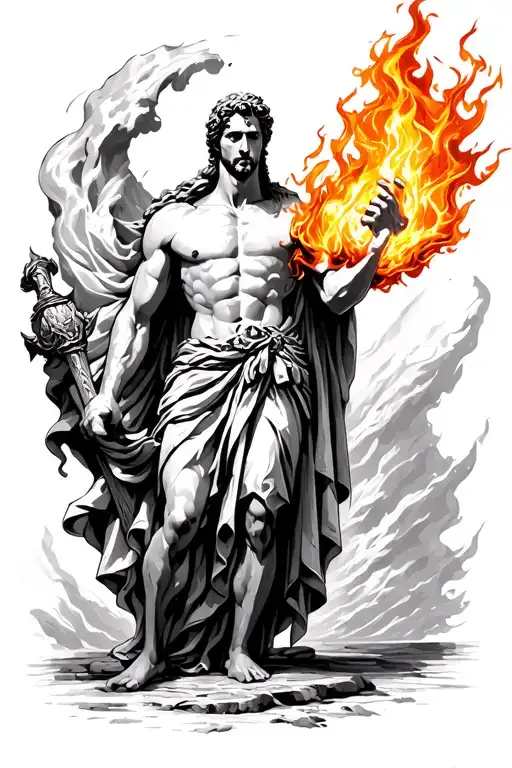 Prometheus Holding Fire Flames