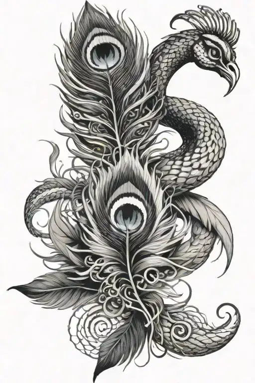 Peacock Feather With Snake Wrapped