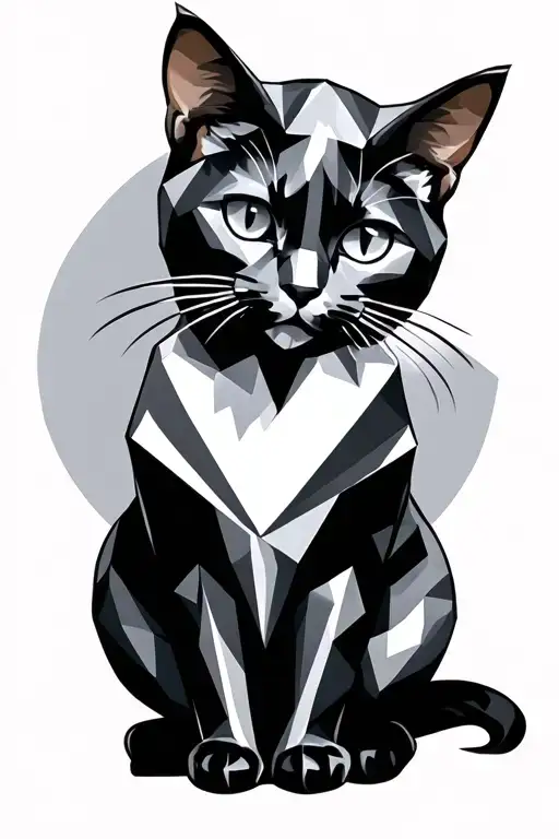 Black Cat Sitting Geometric