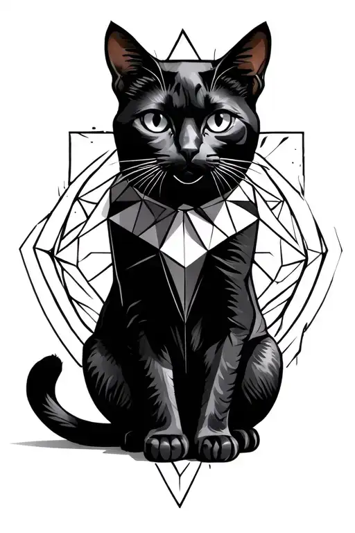 Black Cat Sitting Geometric Gothic