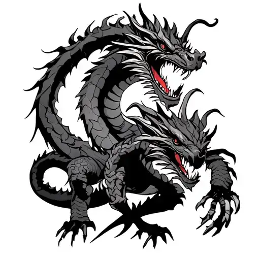 Japanese Death Dragon Fighting Of Cyber Ninjas