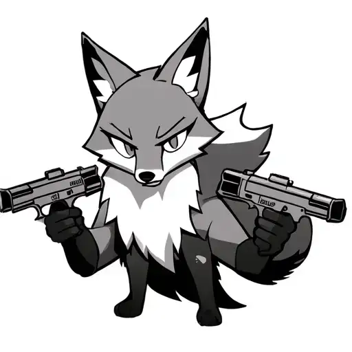 Fox Wielding Twin Guns Anime Pose Simple Background