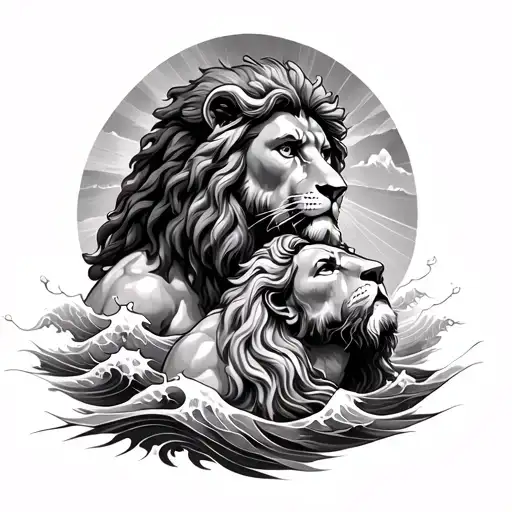 Lion And Jesus With Waves Flowing