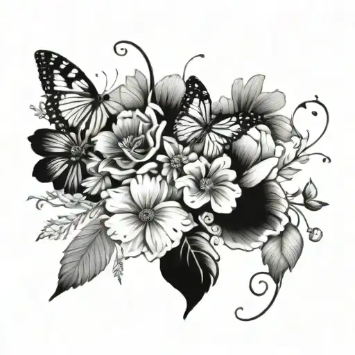 Birth Flowers Surrounding Paw Print And Butterfly