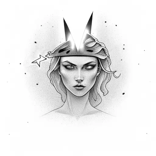 Woman Face With Lightning Bolt And Shining Sun