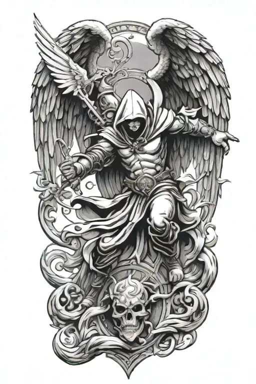 Hooded Arch Angel Defeating A Demon