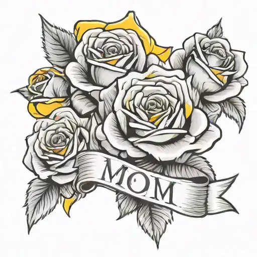 6 Yellow Roses With Banner That Says Mom