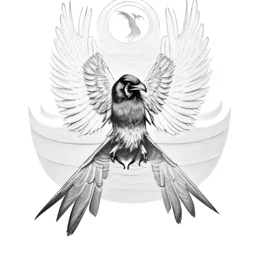 Raven With Open Wings On Top Of A Book