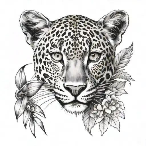 A Botanical-themed Leopard With Bird Of Paradise Flowers In The Background