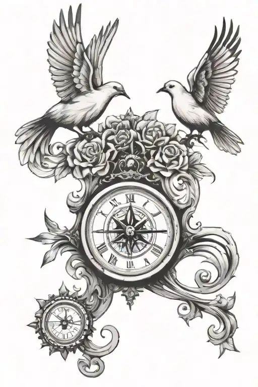 Clock Compass Dove Perched