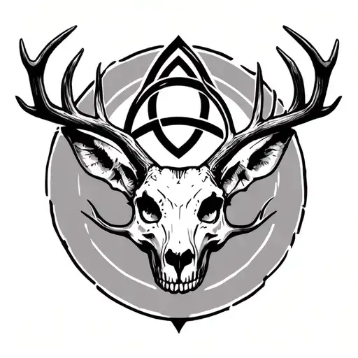 Front Facing Dear Skull With A Triquetra Between Its Antlers