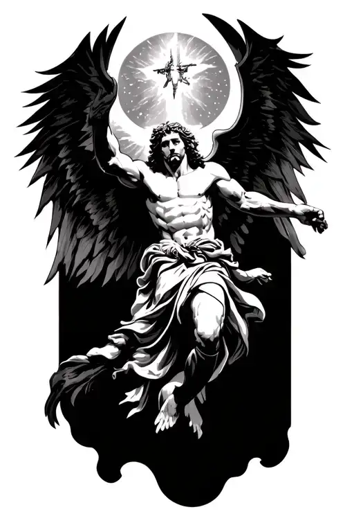 Archangle Michael Flying To Heaven After Defeating Demon