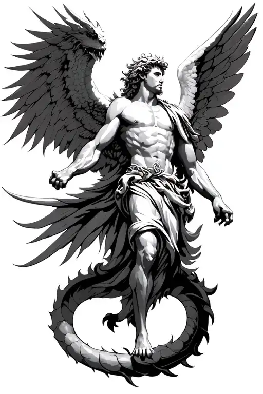 Archangel Michael Flying To Heaven After Defeating Dragon