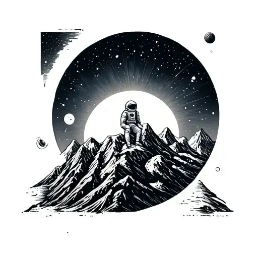 Mountains With A Sun Inside Thm And An Human Astronaut Sitting On The Sun