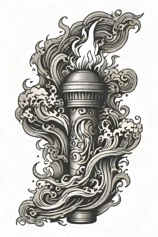 Fire Torch Surrounded By Water Waves Crashing