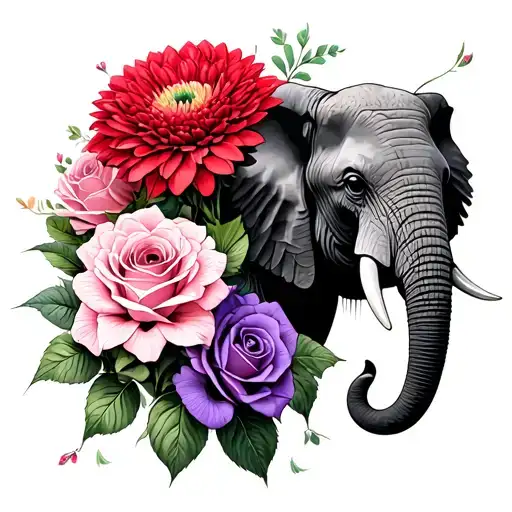 Red Chrysanthemums Pink Roses Lisianthus Purple & Elephant