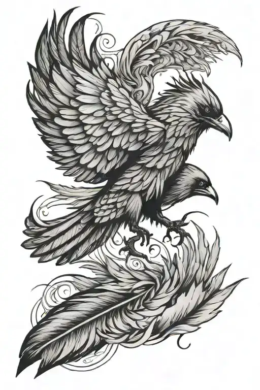 Feather And Raven Flying