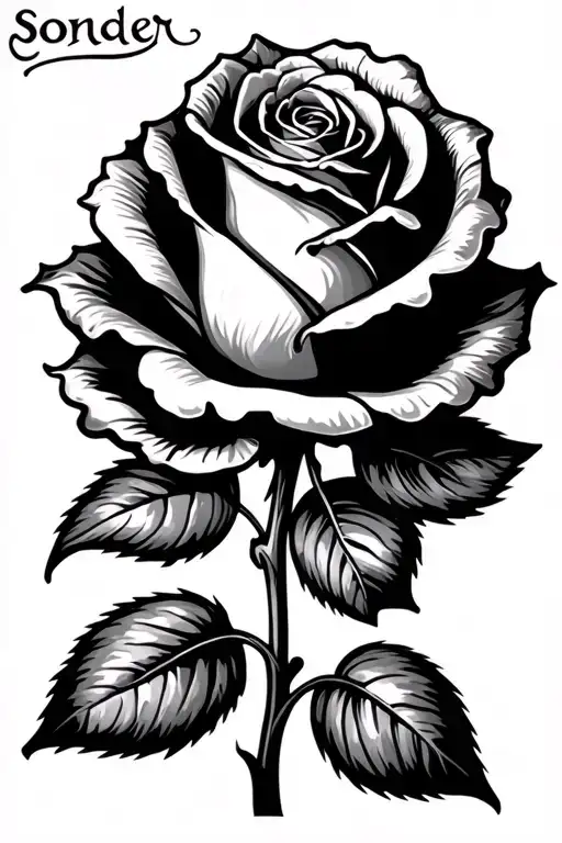 The Word Sonder In Cursive As The Stem Of A Rose