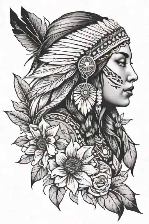 Female Native American Traditional Floral Lady
