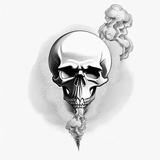 Skull Into And Around Smoke That Come From Behind