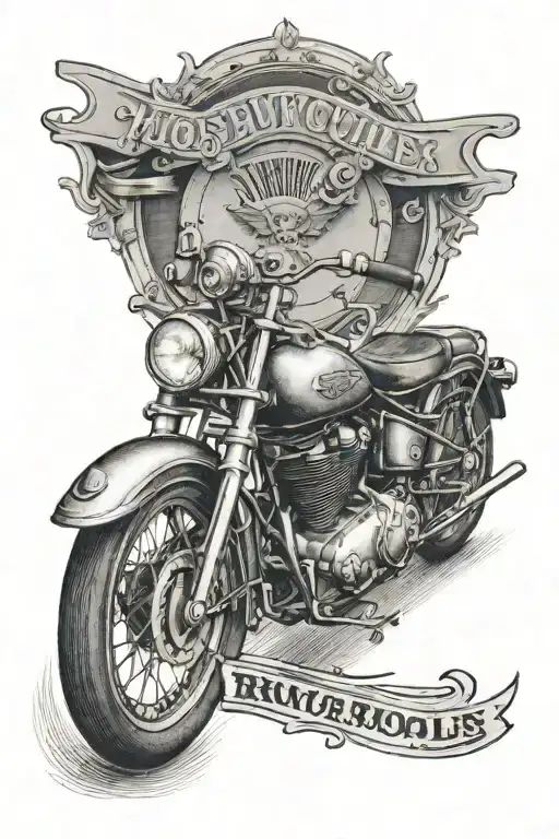 A Detailed Black And Grey Tattoo Of A Vintage Motorcycle With A Guitar Incorporated Into The Design