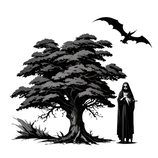 Grim Reaper Standing Next To A Tree