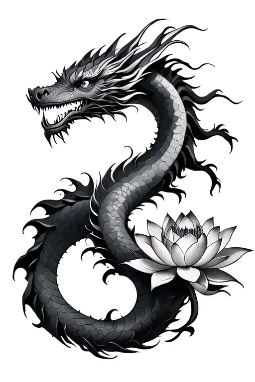 Dragon Intertwined With Lotus Flower