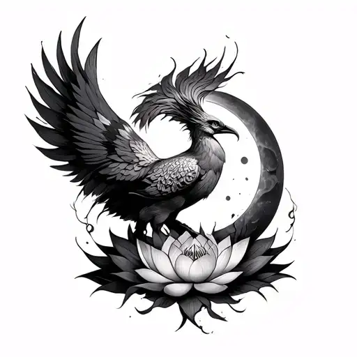 Phoenix Femine Moon With Lotus