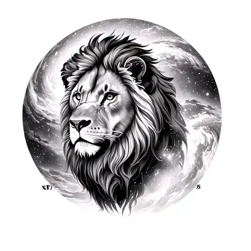 Tattoo For Forearm With A Lion And The Universe As A Background