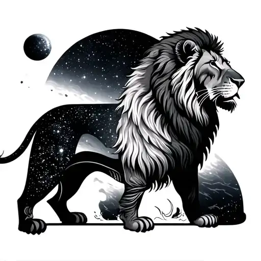 Tattoo For The Forearm With A Lion And The Universe As A Background