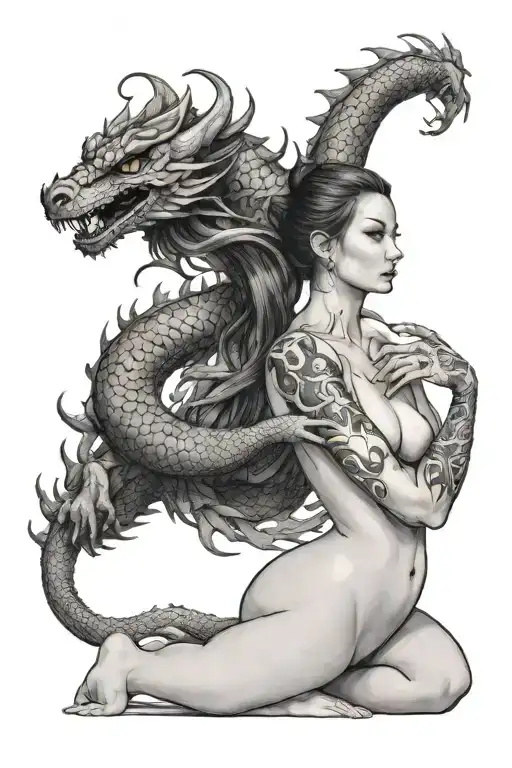 Nude Women With Dragon Wrapped