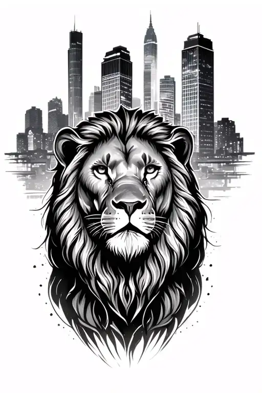 Tattoo For The Forearm With A Lion In The Foreground And The City Of La As A Background
