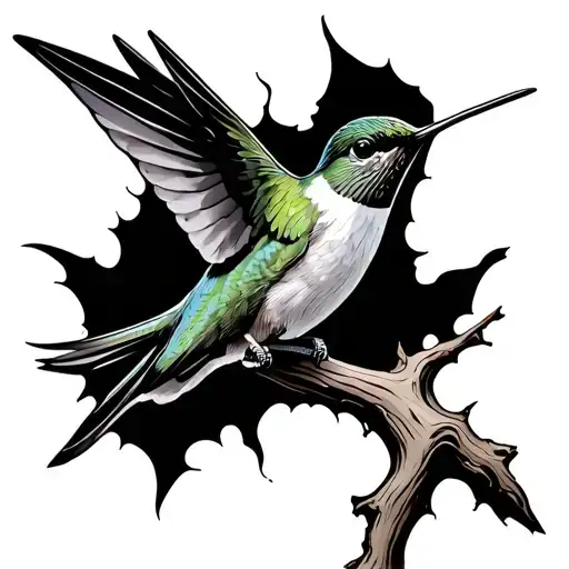 Hummingbird Flying Off A Broken Tree Branch