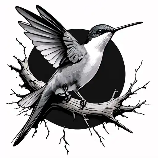 Hummingbird Flying Off A Broken Tree Branch