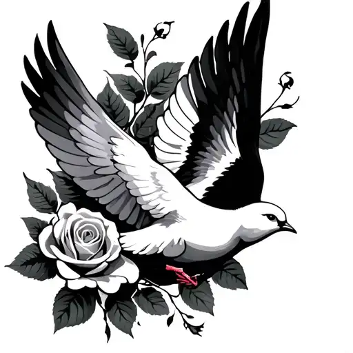 Rose And Dove Mid Flight