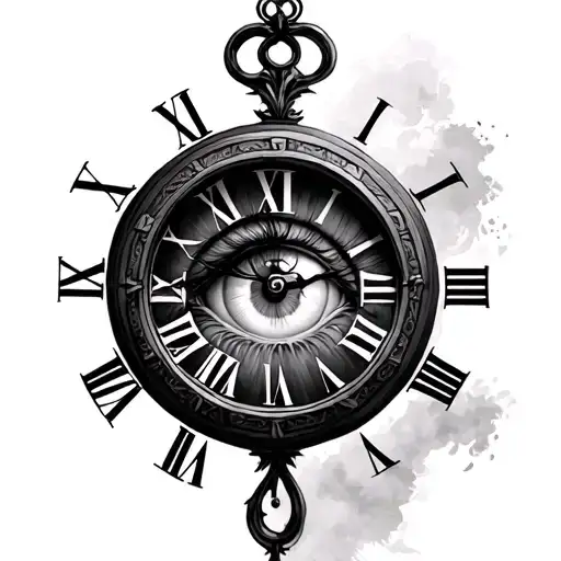 Clock With Eye And Roman Numerals